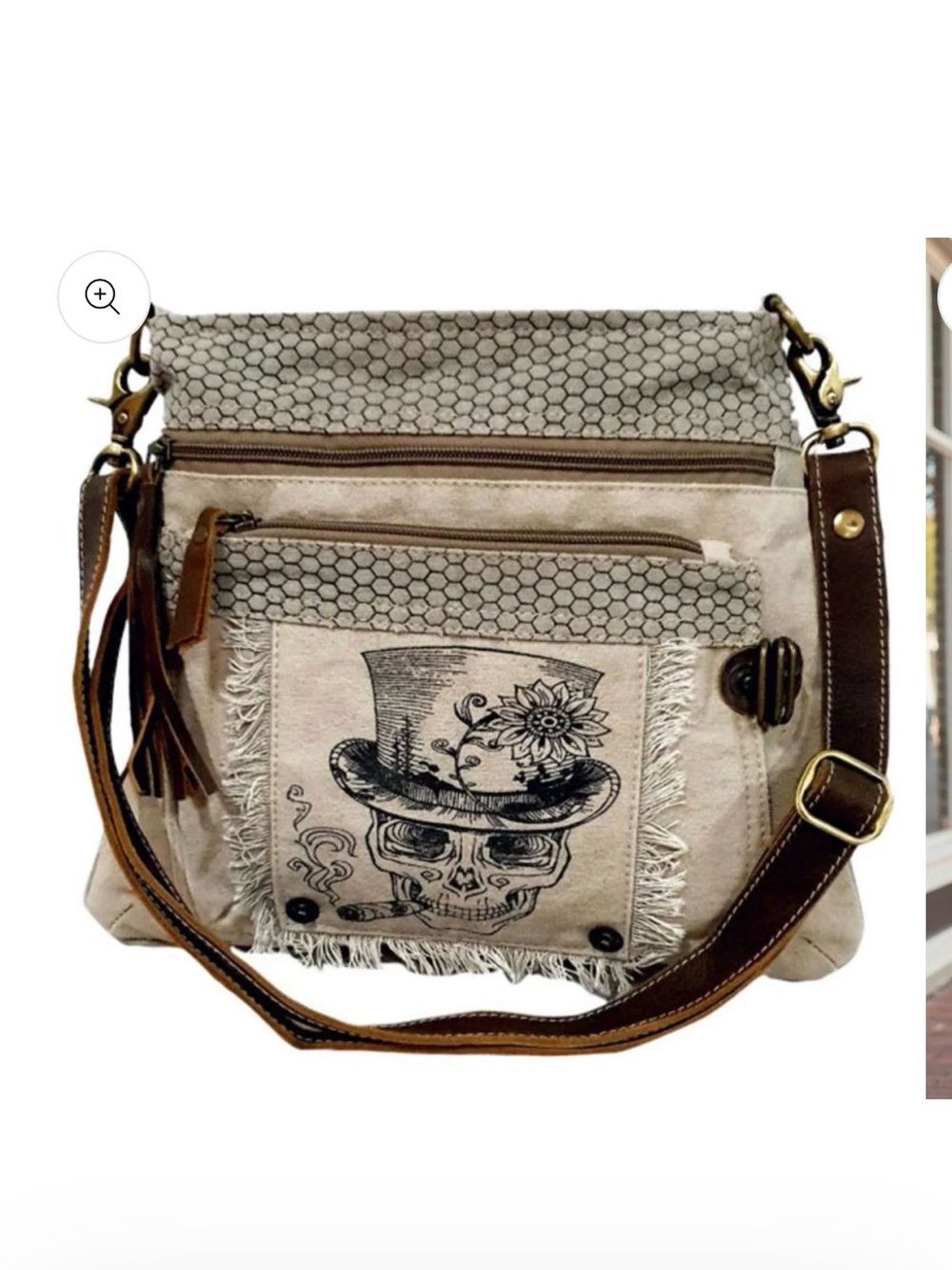 Upcycled military Canvas Skull Crossbody Bag NWOT